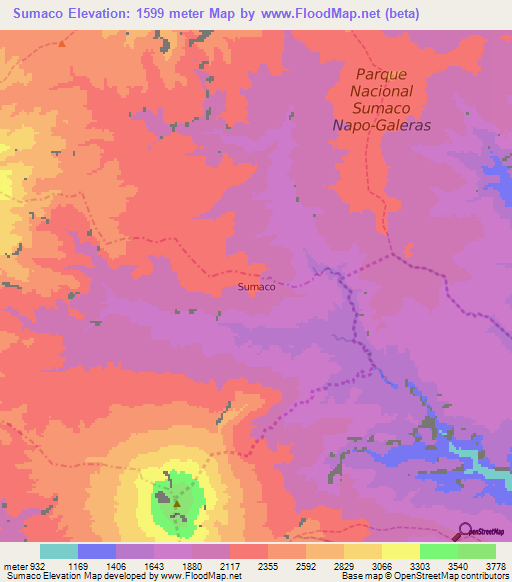 Sumaco,Ecuador Elevation Map