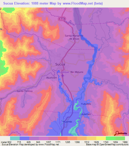 Sucua,Ecuador Elevation Map