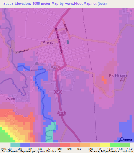 Sucua,Ecuador Elevation Map