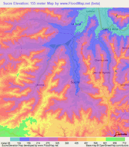 Sucre,Ecuador Elevation Map