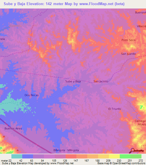 Sube y Baja,Ecuador Elevation Map