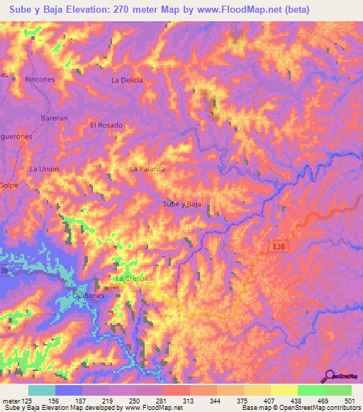 Sube y Baja,Ecuador Elevation Map