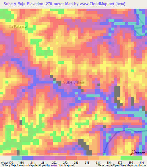 Sube y Baja,Ecuador Elevation Map