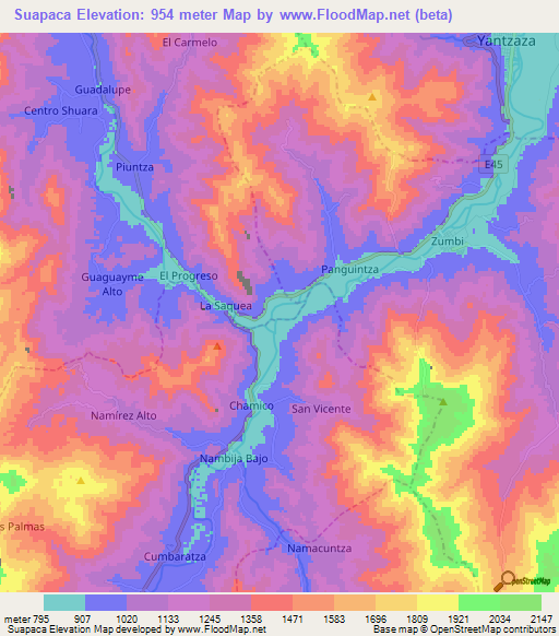 Suapaca,Ecuador Elevation Map