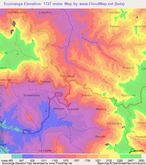 Sozoranga,Ecuador Elevation Map