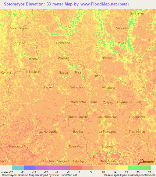 Sotomayor,Ecuador Elevation Map