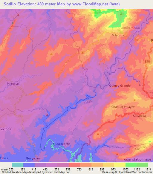 Sotillo,Ecuador Elevation Map