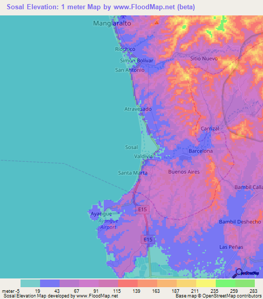 Sosal,Ecuador Elevation Map