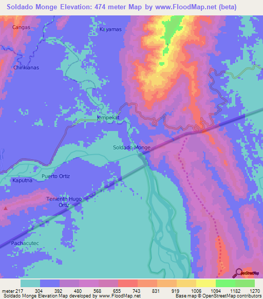 Soldado Monge,Ecuador Elevation Map