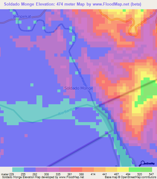 Soldado Monge,Ecuador Elevation Map