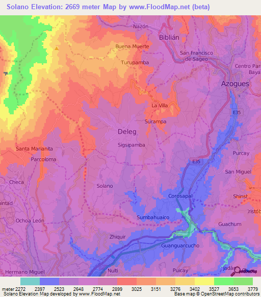 Solano,Ecuador Elevation Map