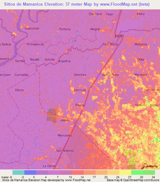 Sitios de Mamanica,Ecuador Elevation Map