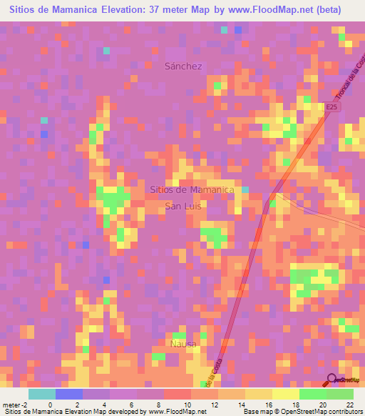 Sitios de Mamanica,Ecuador Elevation Map