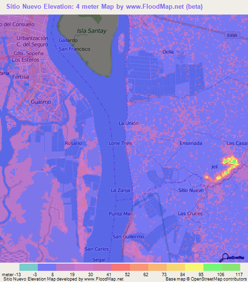 Sitio Nuevo,Ecuador Elevation Map