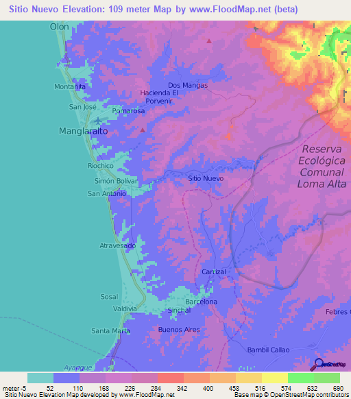 Sitio Nuevo,Ecuador Elevation Map