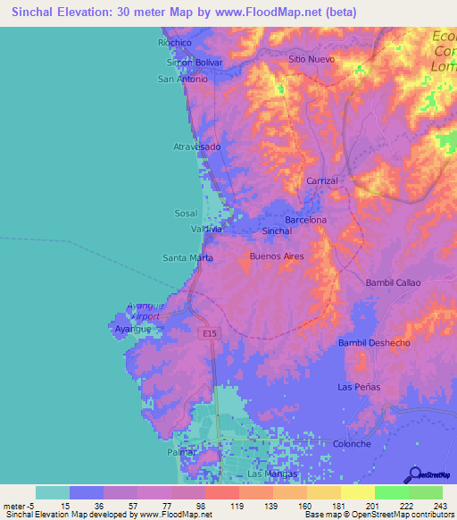 Sinchal,Ecuador Elevation Map