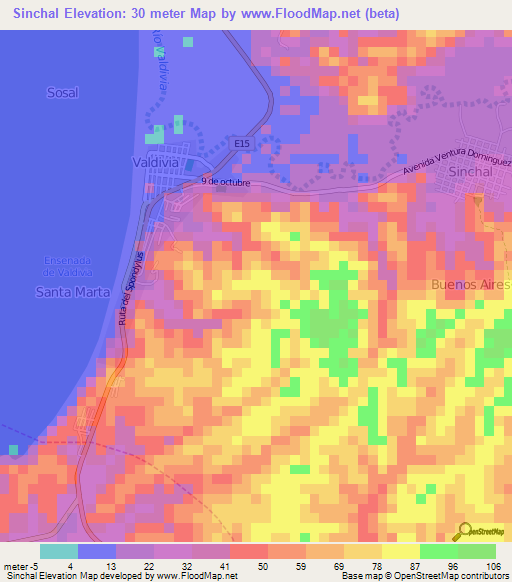 Sinchal,Ecuador Elevation Map