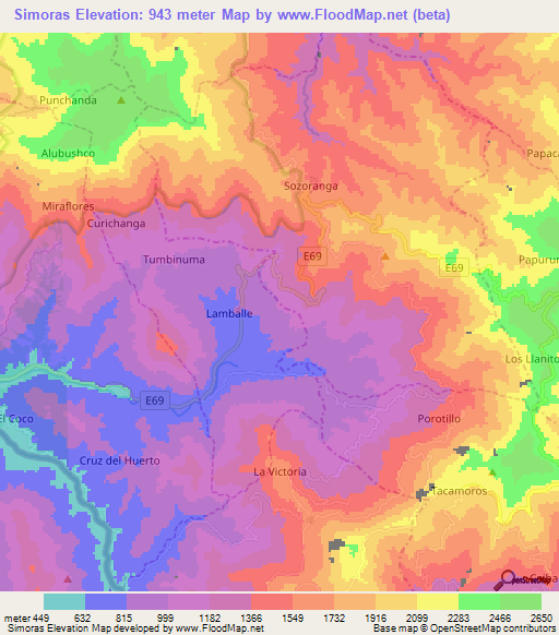 Simoras,Ecuador Elevation Map