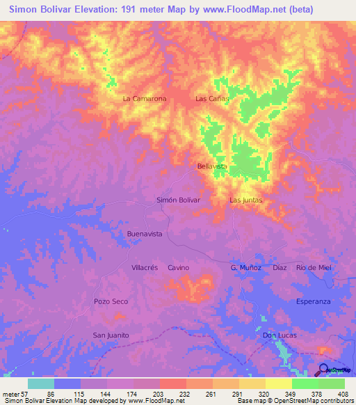 Simon Bolivar,Ecuador Elevation Map