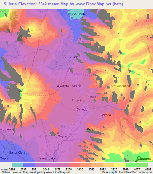 Silleria,Ecuador Elevation Map