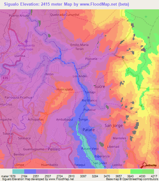 Sigualo,Ecuador Elevation Map