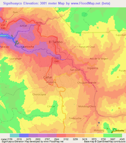 Sigsihuayco,Ecuador Elevation Map