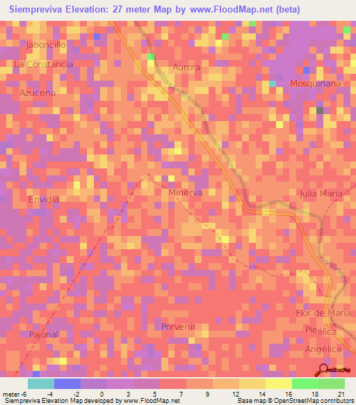 Siempreviva,Ecuador Elevation Map