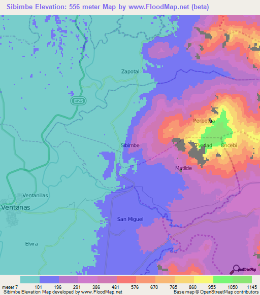 Sibimbe,Ecuador Elevation Map