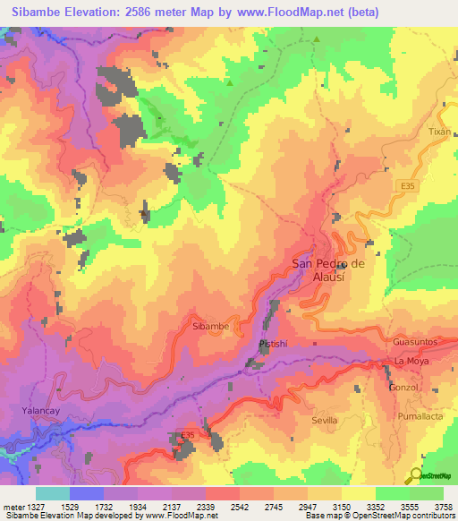 Sibambe,Ecuador Elevation Map