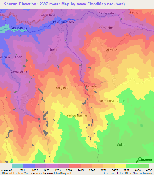 Shurun,Ecuador Elevation Map