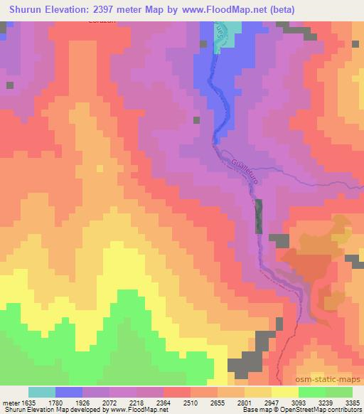 Shurun,Ecuador Elevation Map