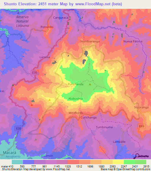 Shunto,Ecuador Elevation Map