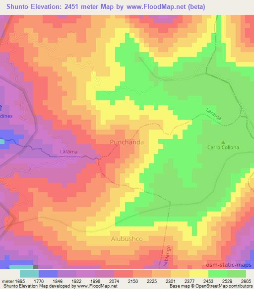 Shunto,Ecuador Elevation Map