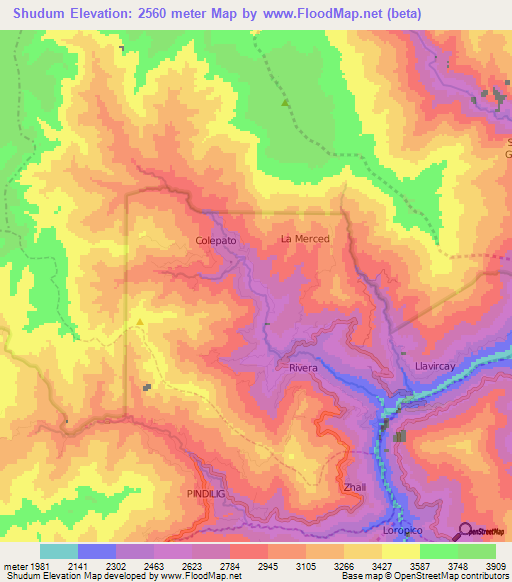 Shudum,Ecuador Elevation Map