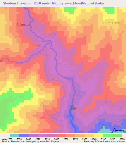 Shudum,Ecuador Elevation Map