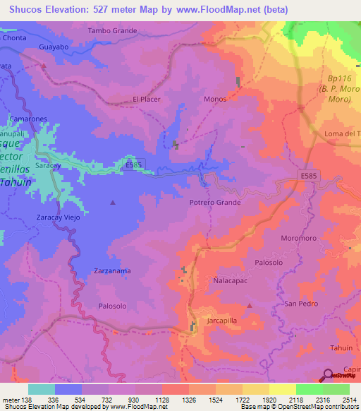 Shucos,Ecuador Elevation Map