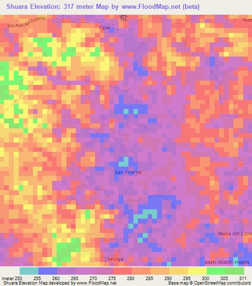 Shuara,Ecuador Elevation Map