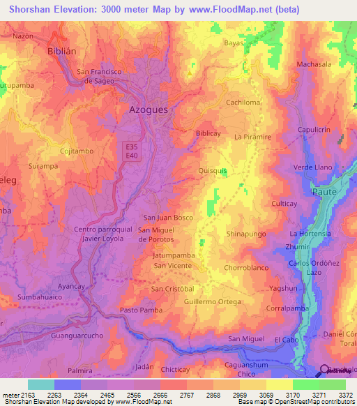 Shorshan,Ecuador Elevation Map