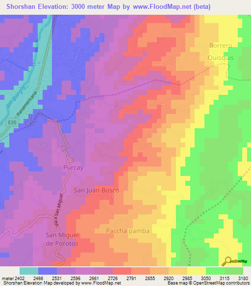 Shorshan,Ecuador Elevation Map