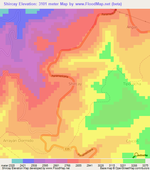 Shircay,Ecuador Elevation Map