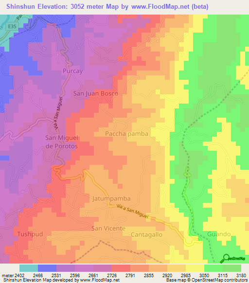 Shinshun,Ecuador Elevation Map