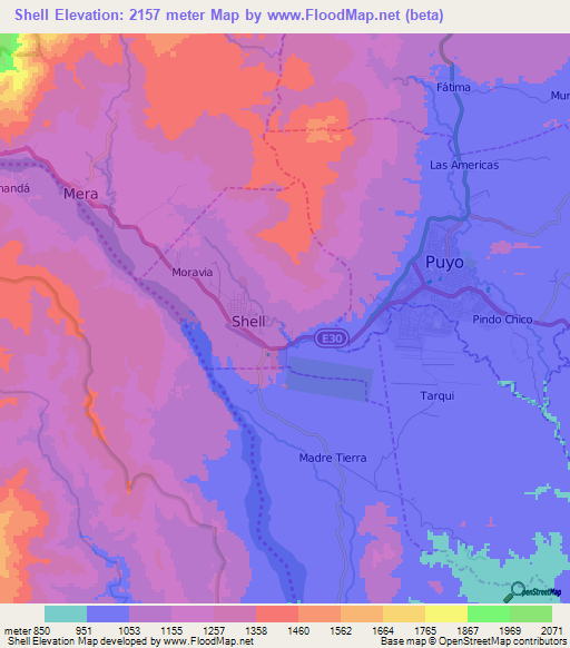 Shell,Ecuador Elevation Map