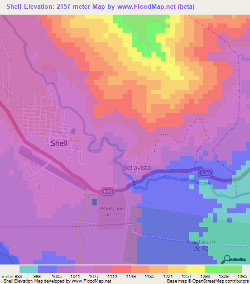 Shell,Ecuador Elevation Map