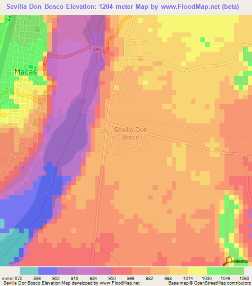 Sevilla Don Bosco,Ecuador Elevation Map