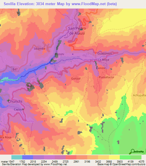 Sevilla,Ecuador Elevation Map