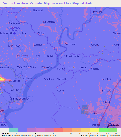 Semita,Ecuador Elevation Map
