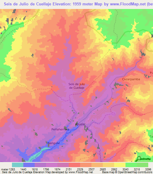 Seis de Julio de Cuellaje,Ecuador Elevation Map