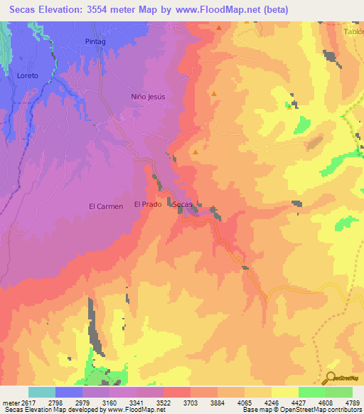 Secas,Ecuador Elevation Map