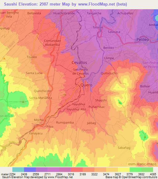 Saushi,Ecuador Elevation Map