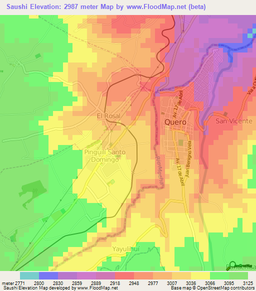 Saushi,Ecuador Elevation Map